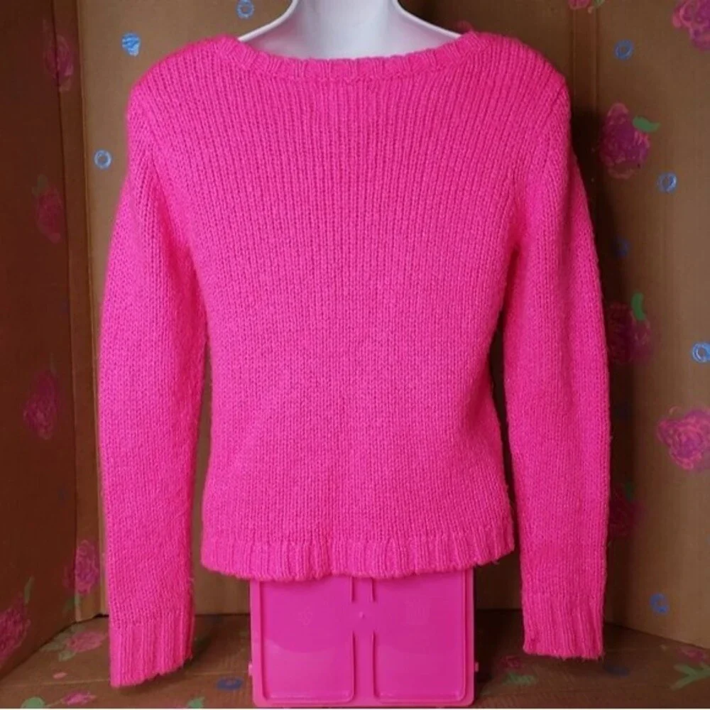 JUSTICE LOVE HOT NEON PINK SEQUINED SWEATER SIZE 12